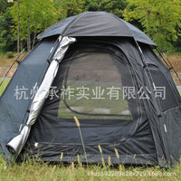 Double-Layer Hexagonal 6-Person Camping Tent with Silver Coating for Rain and Sun Protection