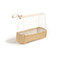 Straw Woven Cosmetic Organizer Bag with Clear Top Handle