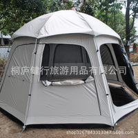 Hexagonal Double-Layer 6-Person Camping Tent with Chimney Vent