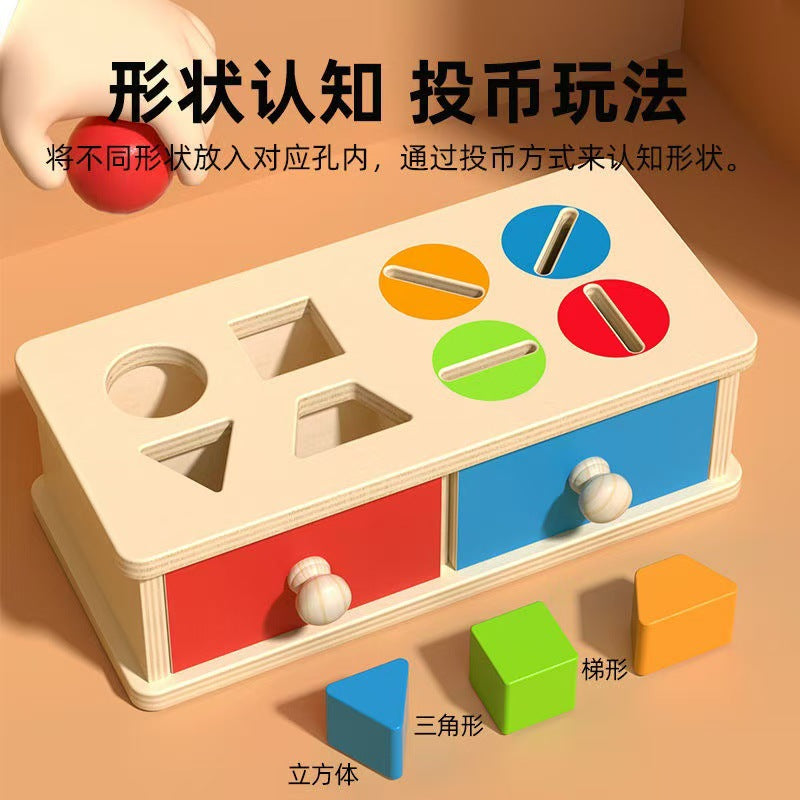 Montessori Wooden Coin Box Shape Sorting Educational Toy for Kids