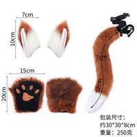2025 New Faux Fox Fur Animal Tail Ears Bell Collar Halloween Costume Set