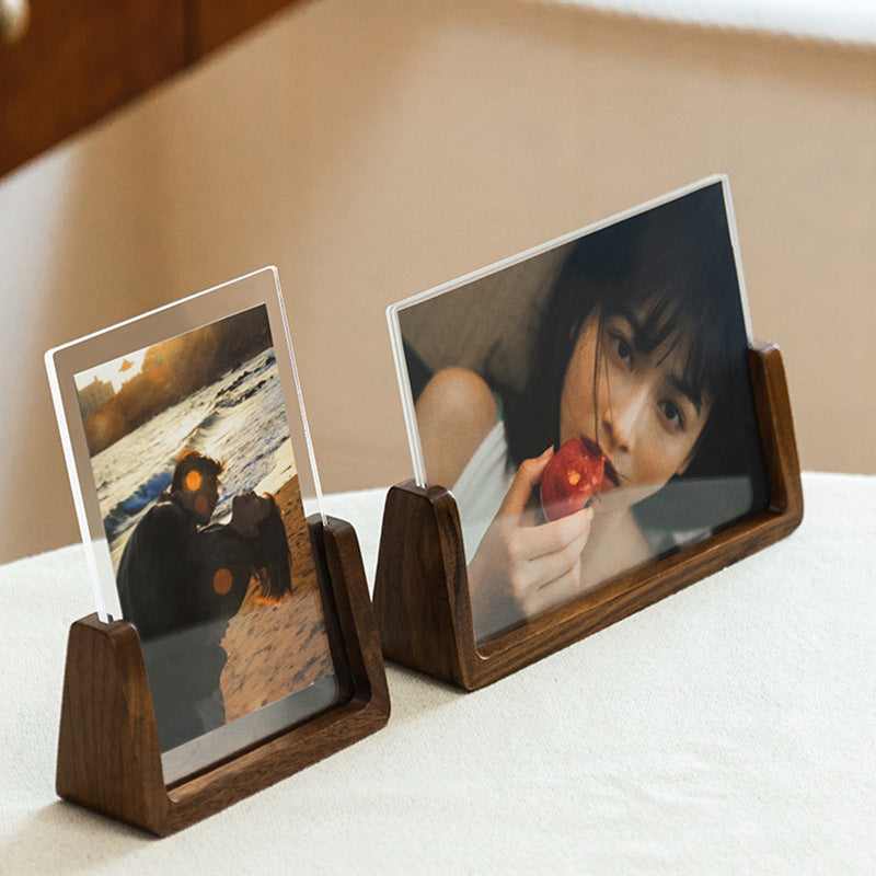 U-Shaped Solid Wood Photo Frame with Acrylic Panel for Desktop Display