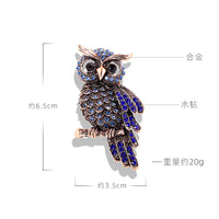 Luxury Rhinestone Vintage Blue Owl Brooch Pin for Women