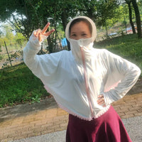 Women's Ice Silk Sun Protection Jacket with Zipper Hood and Wide Brim for Outdoor Activities