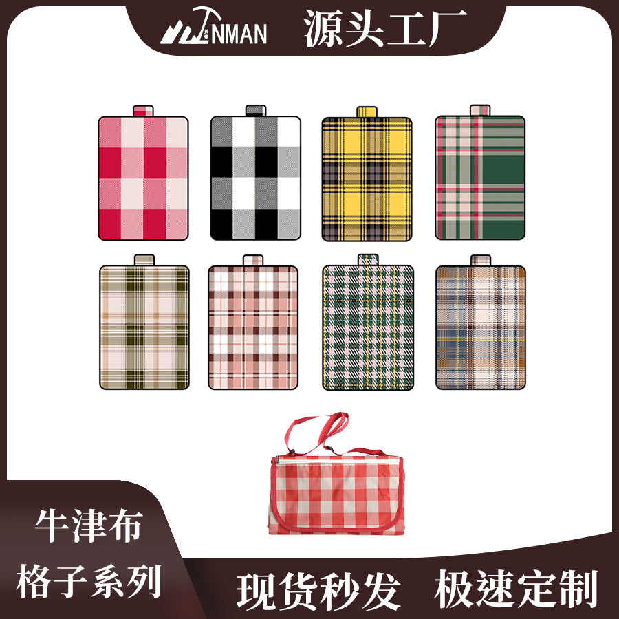 Waterproof Picnic Blanket with Grid Pattern, Moisture-Proof Outdoor Mat