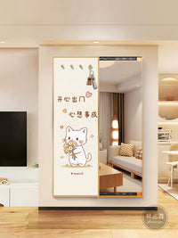 Hidden Sliding Full-Length Mirror Decorative Painting for Entryway Bedroom