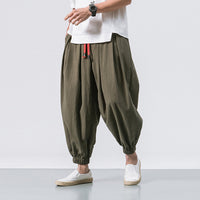 Men's Linen Harem Pants Loose Cotton Linen Joggers Wide Leg Trousers