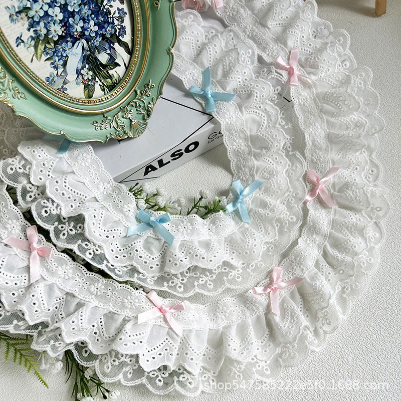 Double-Layer Cotton Bow Lace Trim Ribbon for DIY Crafts, Lolita Fashion, Doll Clothes, and Scrapbooking