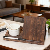 Wooden Triangular Bookshelf with Coaster and Bookmark Holder for Reading and Recipes