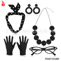 1950s Women's Costume Party Accessories Set - Headband, Glasses, Scarf, Necklace, Earrings