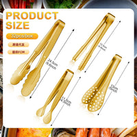 FCM 32-Piece Gold-Plated Stainless Steel Food Tongs Set for Bread, BBQ, and Grilling