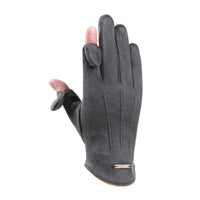 Suede Warm Touchscreen Gloves for Men and Women - Winter Outdoor Cycling Driving Half-Finger Flip-Top Design