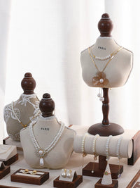 Walnut Wood Jewelry Display Stand Set for Necklaces, Earrings, Bracelets, and Rings