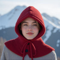 Women's Knitted Hooded Scarf with Ear Protection, Thickened Solid Color Multifunctional Winter Neck Warmer