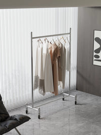 Minimalist Stainless Steel Rolling Garment Rack with Wheels, Heavy Duty Clothes Drying Rack for Commercial and Home Use