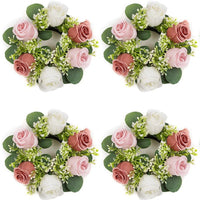 Rose Eucalyptus Leaf Candle Holder Ring Wreath Handmade Floral Garland for Tabletop Decoration