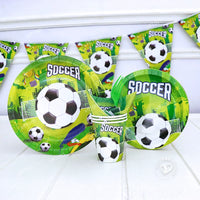 Soccer Theme Party Tableware Set - Tablecloth, Napkins, Plates for World Cup Kids Birthday Decorations and Graduation