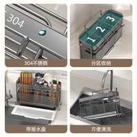 Stainless Steel Chopstick Holder with Hooks, Wall-Mounted or Countertop Utensil Caddy for Kitchen