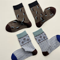 Japanese Retro Polka Dot Color Block Mid-Calf Socks for Women - Breathable Cotton