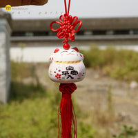 Ceramic Maneki-Neko Daruma Charm for New Year Blessings and Good Fortune