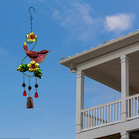 Outdoor Bird Wind Chime Iron Art Craft Glass Painted Garden Yard Decoration Hanging Ornament