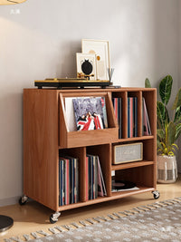 Solid Wood Record Player Cabinet with Storage, Bookshelf, and Side Table Functionality