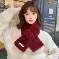Plush Cross Scarf with Letter Patch for Winter Warmth