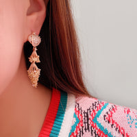 Vintage Gold-Tone Cylindrical Crystal Dangle Earrings for Women