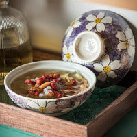 Ceramic Dessert Bowl with Lid, Bird's Nest Stew Pot, Elegant Soup Bowl for Sweet Soups and Desserts