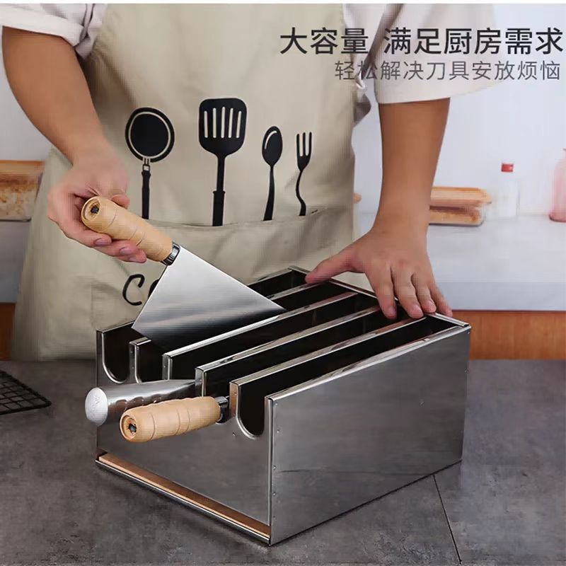 Stainless Steel Kitchen Knife Holder with Optional Lid, Multi-Compartment Knife Storage Box