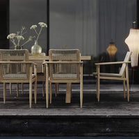 Outdoor Teak Dining Set with Rattan Weave Chairs for Patio Garden Villa