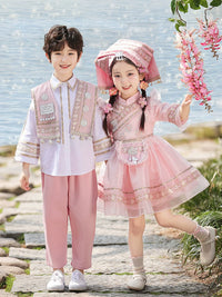 Children's Zhuang Miao Ethnic Dance Costume for Festivals and Performances