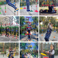 Kids' Outdoor Climbing Rope Swing with Gymnastic Rings and Wooden Ladder for Sensory Training