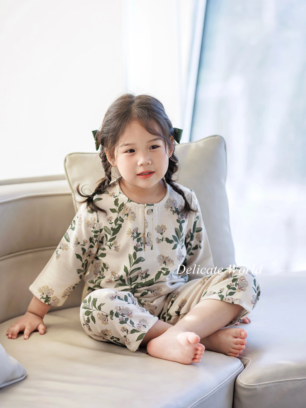 Bamboo Cotton Gauze Parent-Child Pajama Set for Kids - 3/4 Sleeve Sleepwear