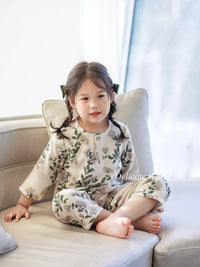Bamboo Cotton Gauze Parent-Child Pajama Set for Kids - 3/4 Sleeve Sleepwear
