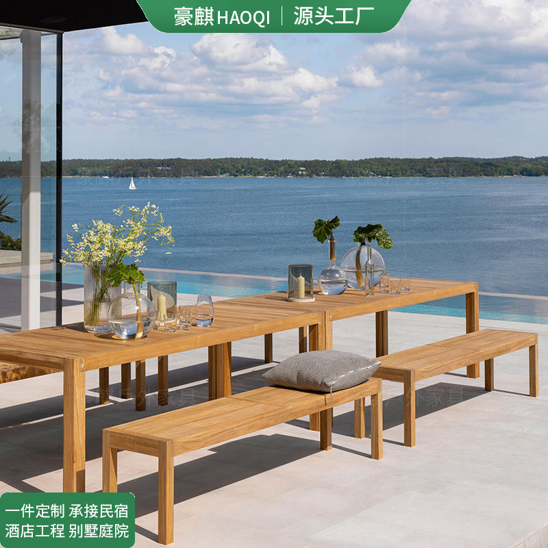 Outdoor Teak Wood Patio Dining Set Weather-Resistant Garden Furniture for Balcony & Terrace