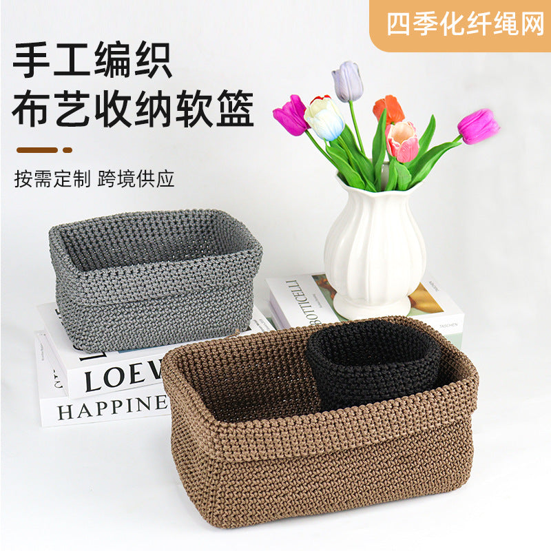 Hand-Woven Cotton Rope Storage Basket for Desktop, Bedroom, and Bathroom