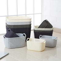 Plastic Woven Storage Basket with Handle for Clothes, Toys, and Sundries