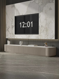 Modern Minimalist Slate Top TV Stand and Coffee Table Set with Solid Wood Base for Small Spaces
