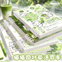 A5 Loose-Leaf Notebook Set with Cute Cat & Clover Designs, Aesthetic Journal for Students, Lined Pages