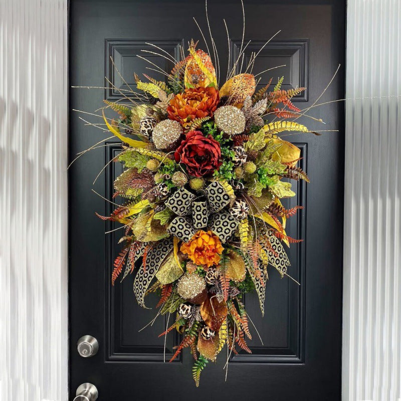 Autumn Harvest Festival Leopard Print Wreath for Door Decoration