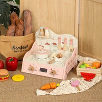 Kids Wooden Play Kitchen Stove Set with Simulation Cookware and Food