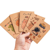 Mini Kraft Paper Notebook with Cute Cartoon Cover, Portable Pocket Diary for Notes and Journaling
