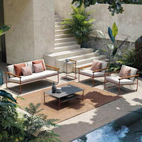 Outdoor Woven Rattan Sofa and Coffee Table Set for Patio Balcony Garden