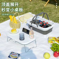 Foldable Picnic Basket with Lid, 16L Collapsible Storage Bin for Outdoor Camping & Car