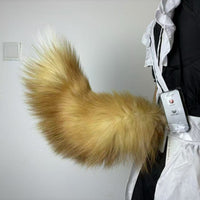 Realistic Faux Fur Animal Tail and Cat Ear Headband Set for Cosplay Parties