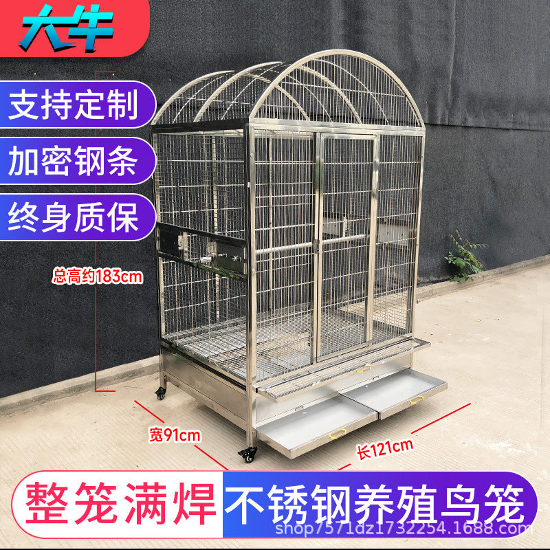 Large Stainless Steel Arched Top Bird Cage for Parrots and Mynahs