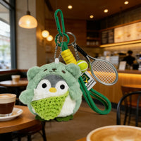 Cute Penguin Plush Keychain with Crossbody Bag and Sports Racket