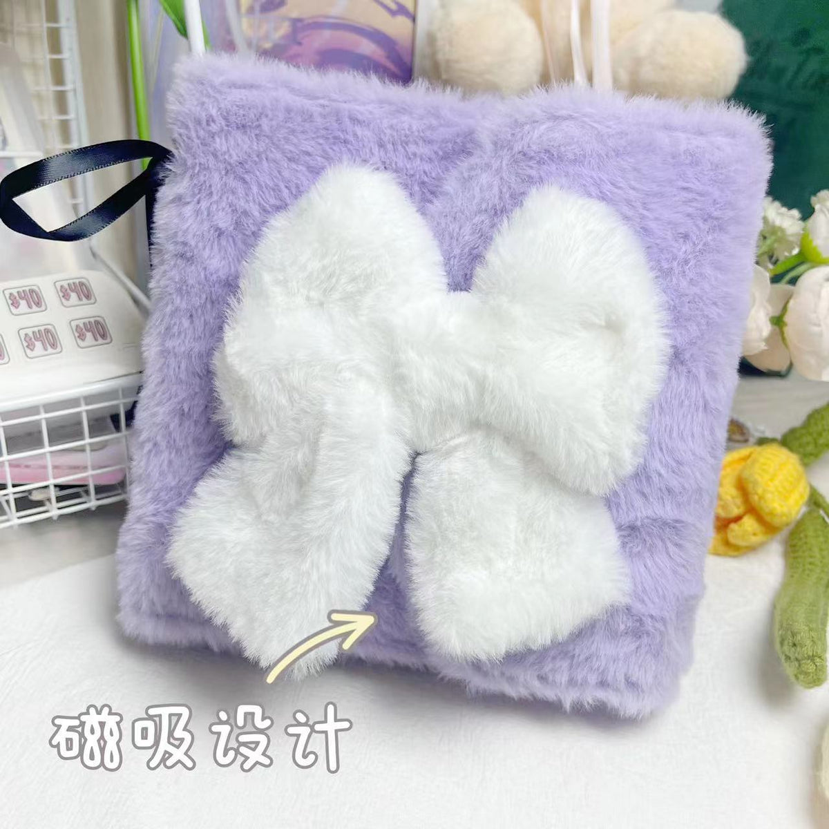 INS Plush Bowknot Magnetic Photo Card Holder Album