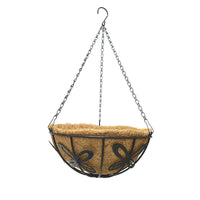 Indoor Outdoor Round Hanging Planter with Coco Coir Liner, Breathable Iron Art Hanging Basket for Plants, Black